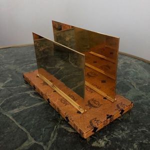 MCM monogramed leather/brass desk acc.-mail holder